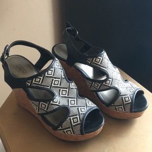 Cato Black White cork wedges size 8